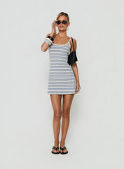 Storyteller A Line Jersey Mini Dress Blue / Yellow Stripe