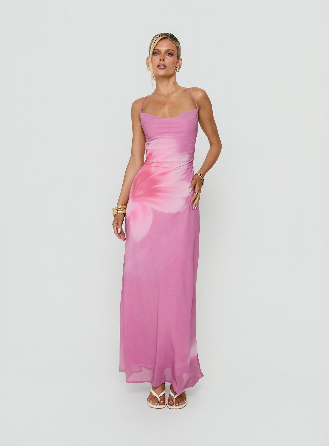 Coletta Cowl Neck Maxi Dress Pink Floral