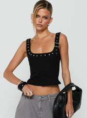 Aylani Buckle Eyelet Tank Top Black