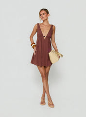 Giyah Bead Detail Mini Dress Brown