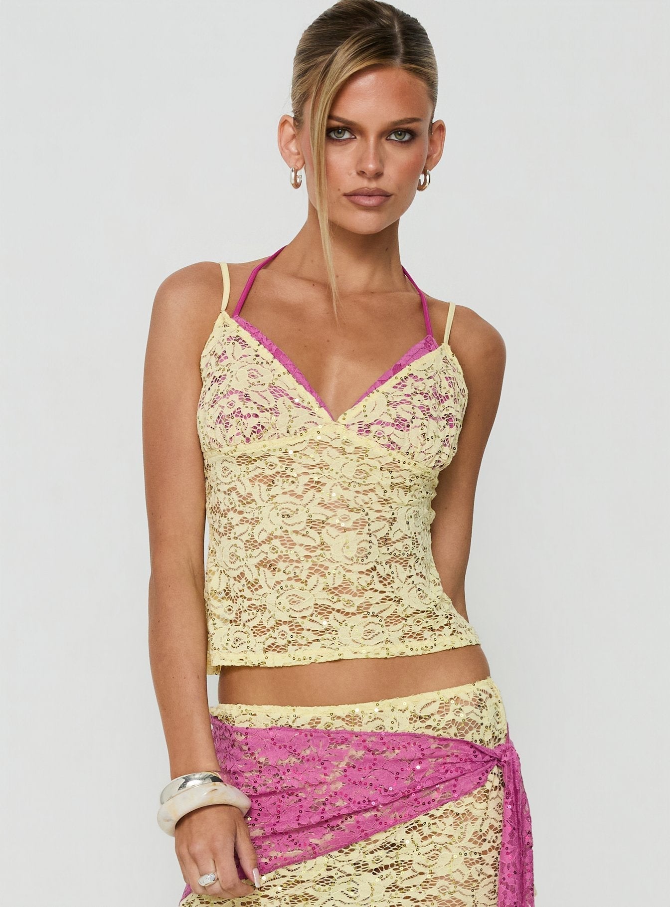 Calya Layered Top Lime / Pink