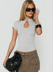 Endless Ease Keyhole Short Sleeve Top Grey Marle