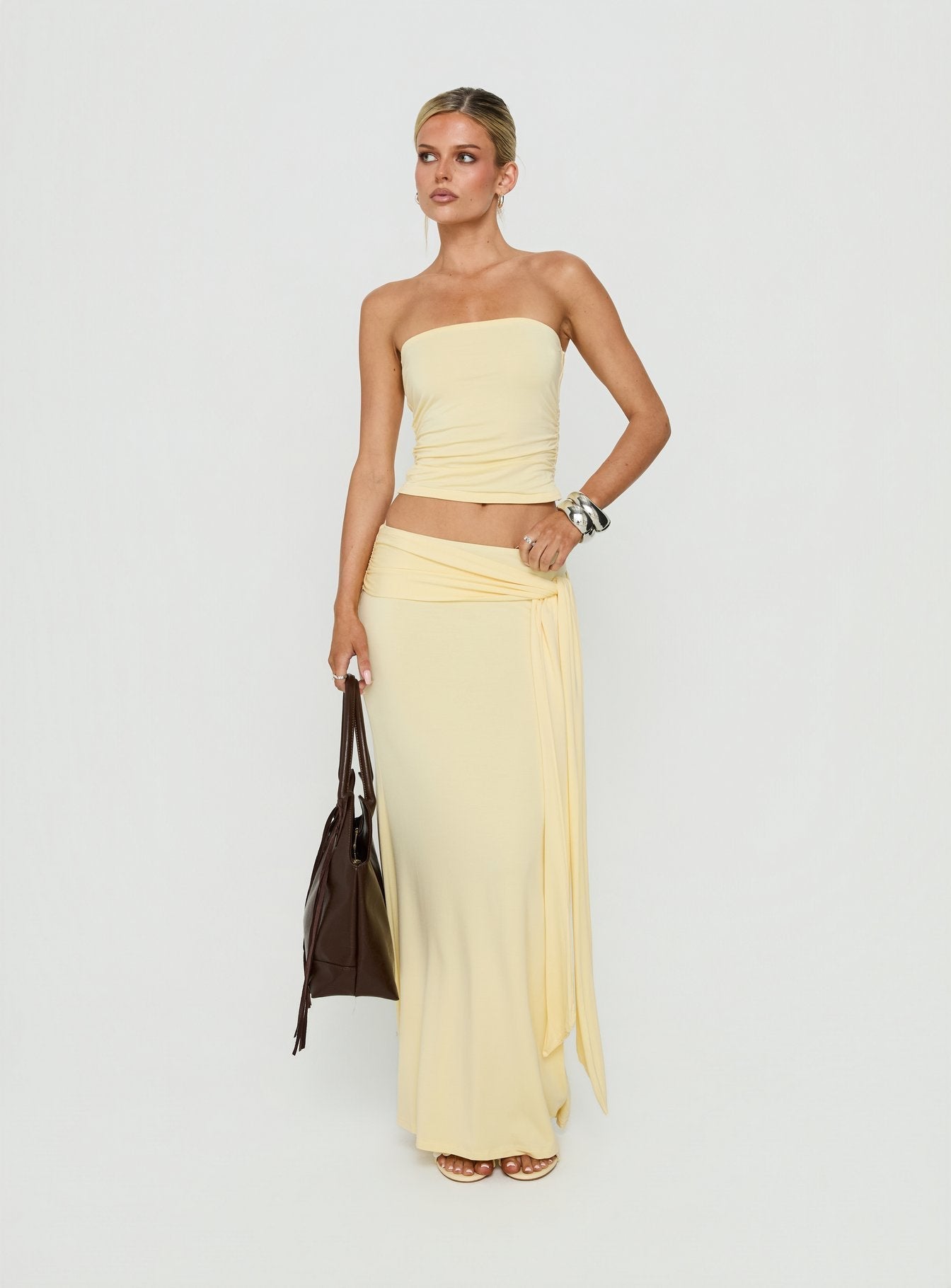 Aymee Tie Detail Maxi Skirt Yellow