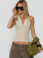 Save My Heart Cowl Neck Top Beige Stripe