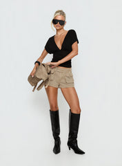 Headphones On Micro Cargo Short Washed Brown