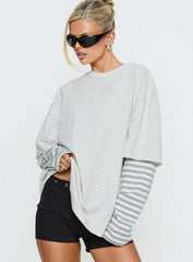 Ryann Long Sleeve Layered Top Grey / White Stripe