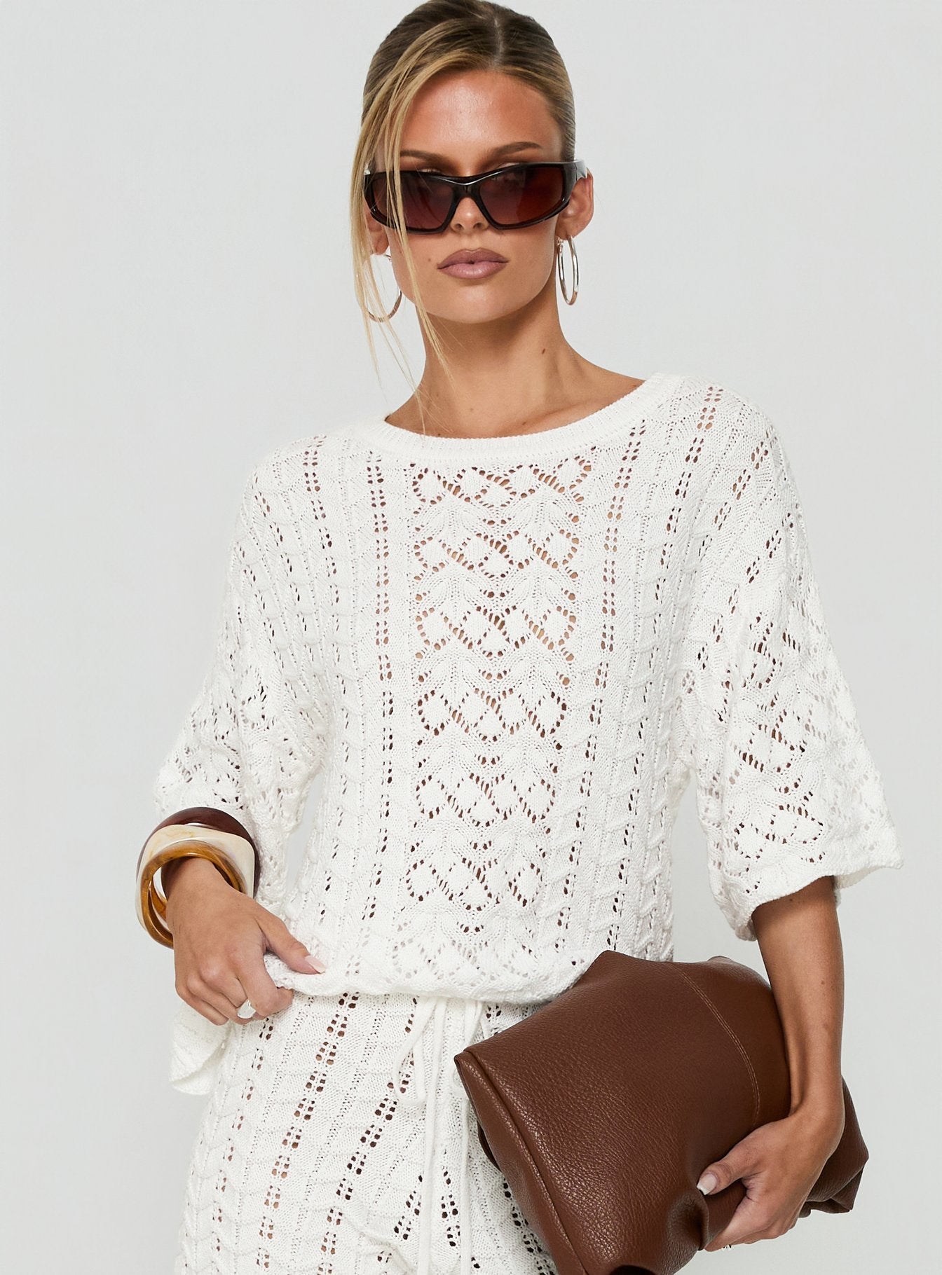 Rheara Knit Short Sleeve Top White