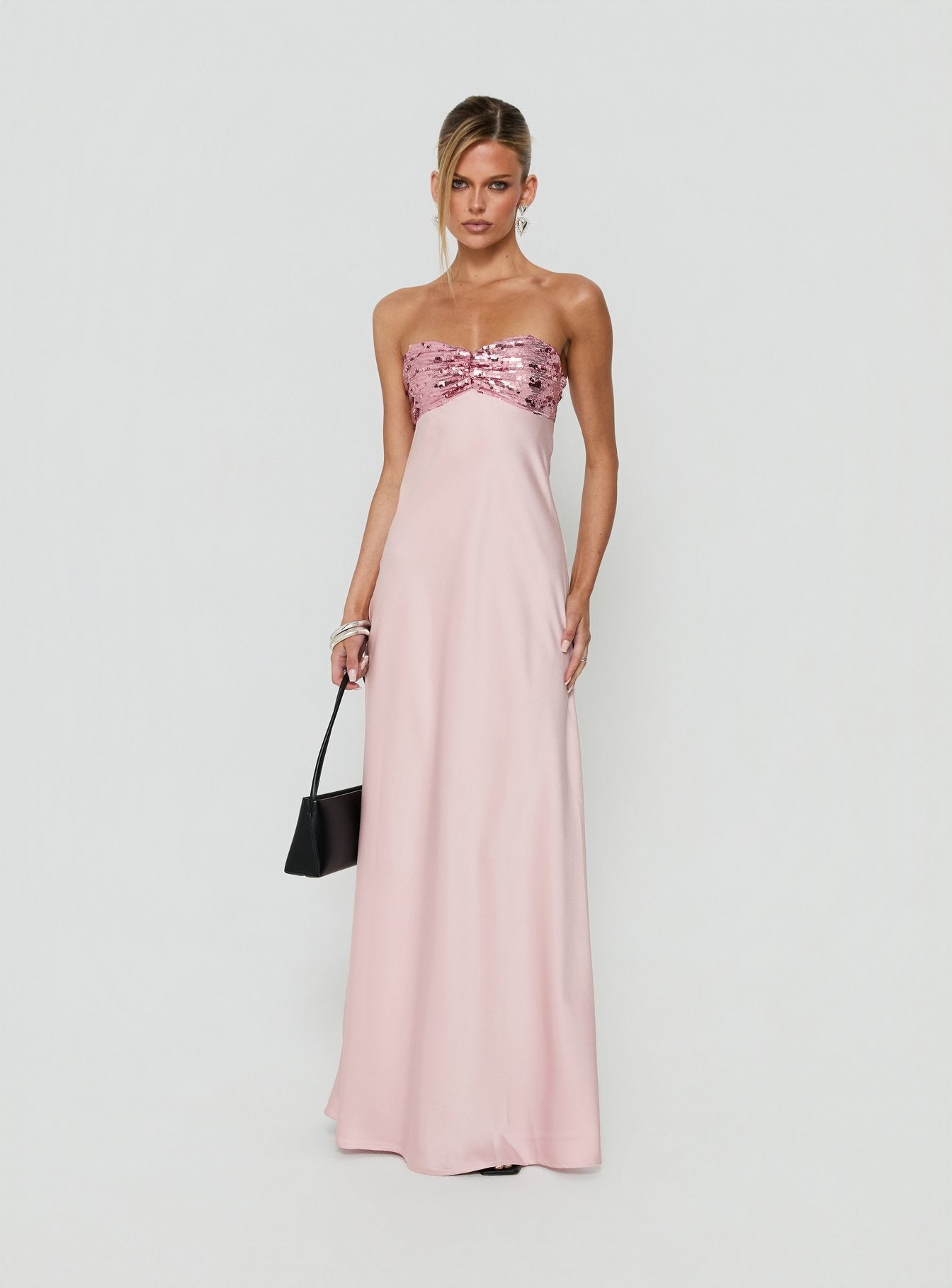 See The Vision Sequin Bust Strapless Maxi Dress Pink