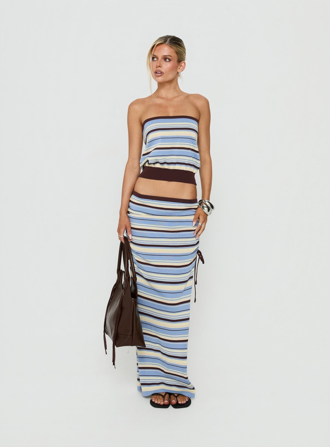 Osamie Knit Strapless Top Multi Stripe