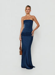 Sura Strapless Lace Detail Maxi Dress Navy