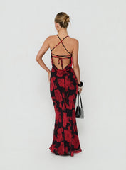 Bishopp Tie Back Maxi Dress Red Floral