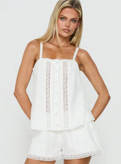 Safire Lace Trim Frill Babydoll Top Off White