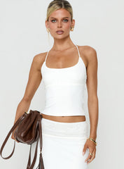 Zenaide Lace Detail Halter Tank Top White