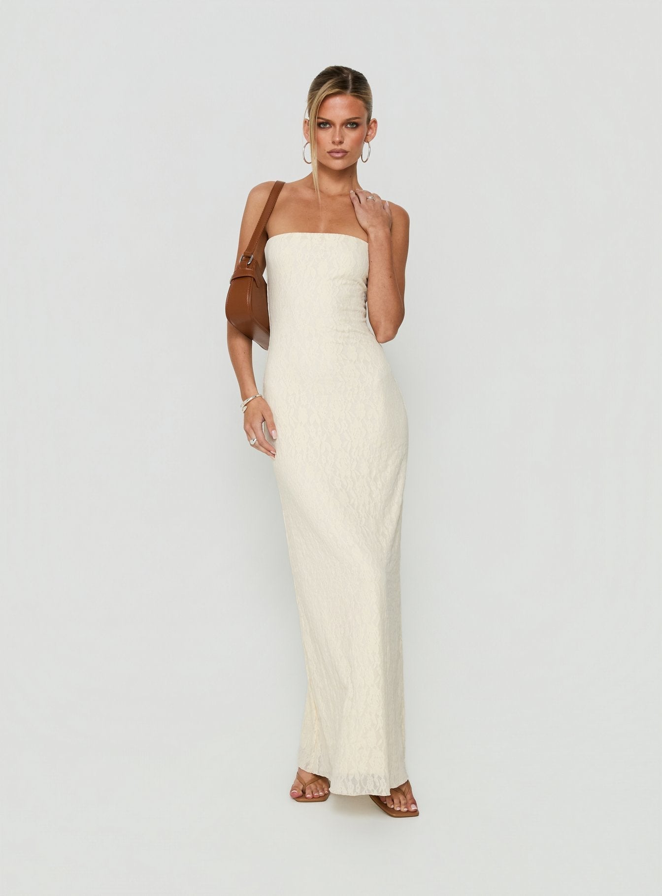Annarosa Strapless Lace Maxi Dress Cream
