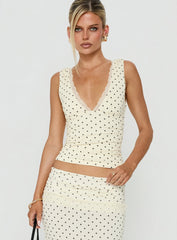 Zespri Lace Jersey Top Cream Polka Dot