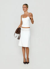 Zenaide Lace Detail Midi Skirt White