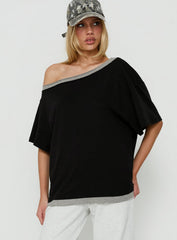 Celeia Layered Off Shoulder Tee Black / Grey