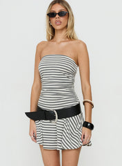 Laynuh Strapless Ruched Mini Dress Grey / White Stripe