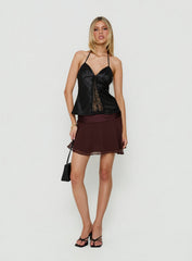 Deyla Lace Detail Tie Neck Satin Top Black