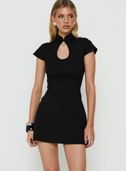Adalinda Keyhole Cap Sleeve Mini Dress Black