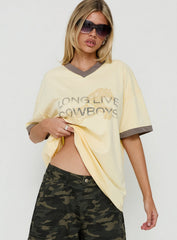 Long Live Cowboys V Neck Tee Butter