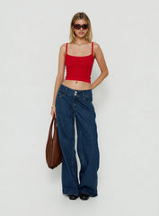 Ramos Low Rise Double Button Wide Leg Jeans Dark Indigo