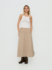 Vence Ruched Maxi Skirt Brown Gingham