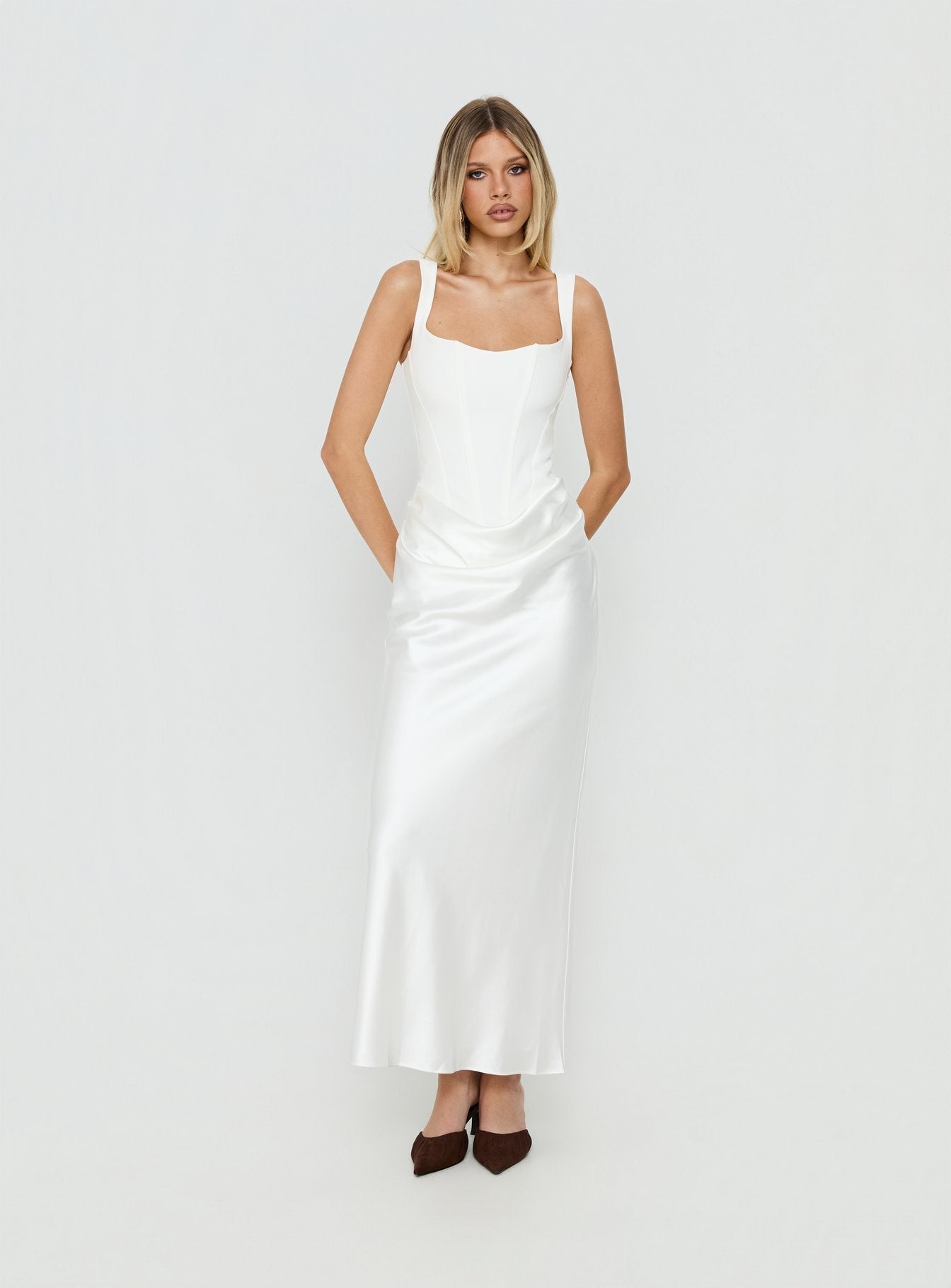 Ryana Corset Drape Maxi Dress White