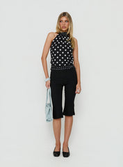 Eliannah High Neck Sleeveless Top Black Polka Dot