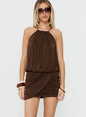 Somilla Ruched Halter Mini Dress Chocolate