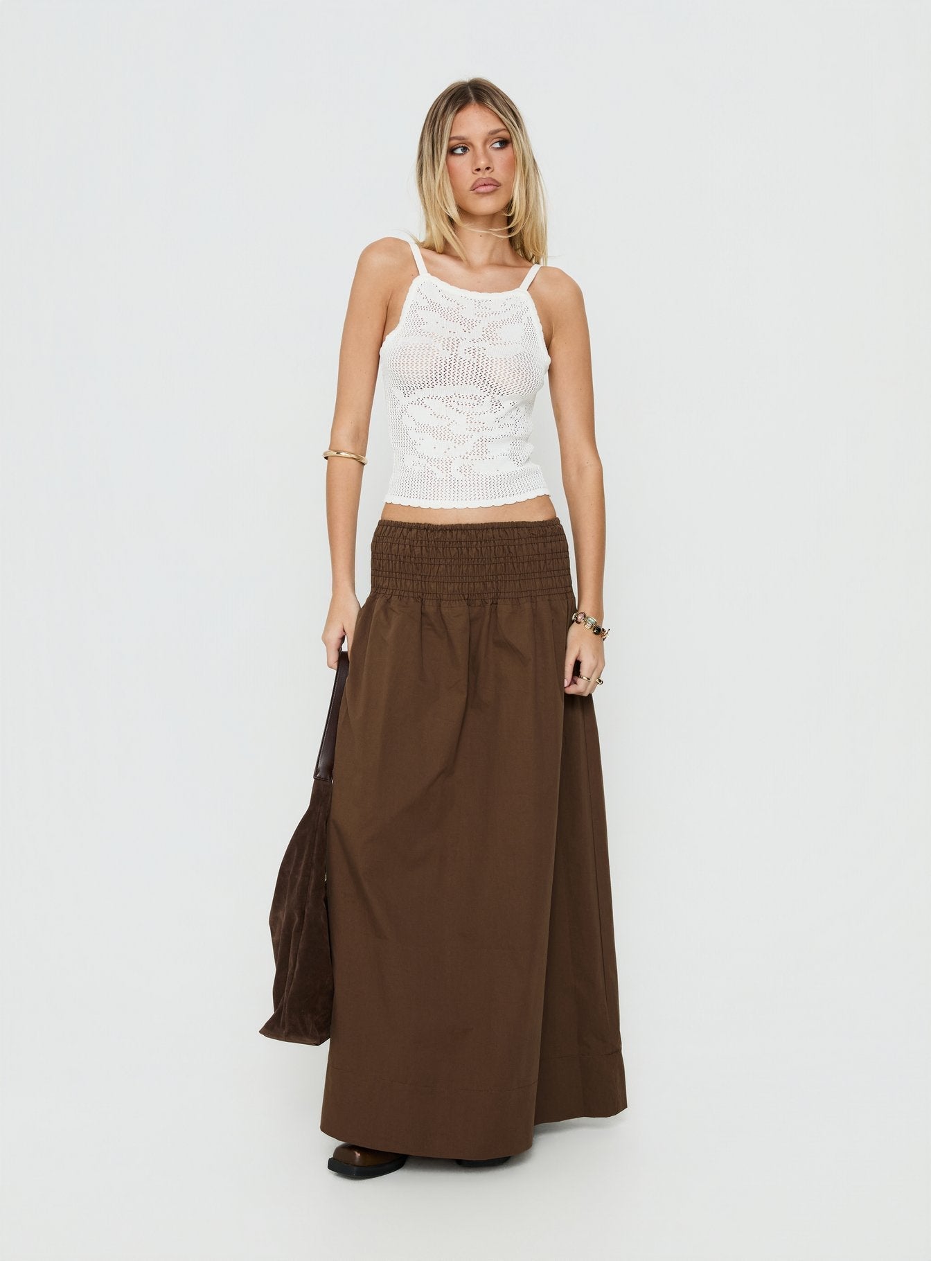 Thessa Ruched Maxi Skirt Chocolate