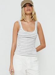 Keep It Light Low Back Tank Top White / Grey Stripe