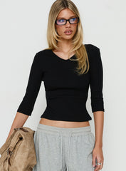 Bridgeta V Neck 3/4 Sleeve Top Black