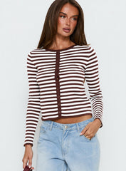 Elcie Button Up Cardigan Brown Stripe