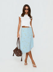 Daphene Asymmetrical Midi Skirt Blue Floral