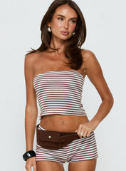 Wild Guess Strapless Top Brown / Blue Stripe