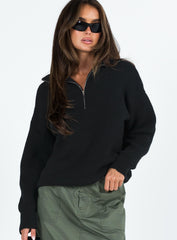 Ferry Zip Front Sweater Black