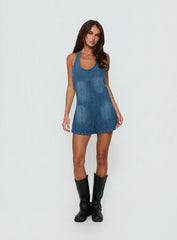 Ardenia Halter Denim Romper Mid Blue Wash