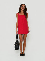 Tassia Square Neck Button Front Mini Dress Red
