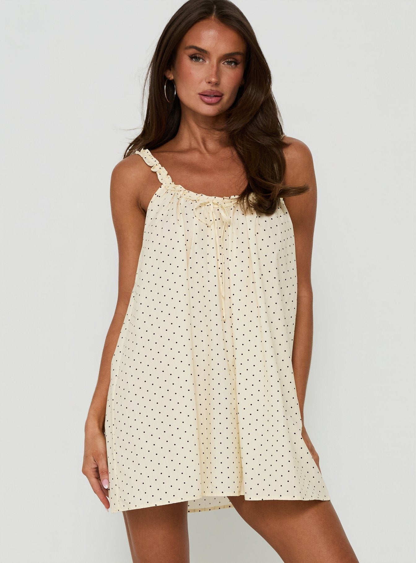 Nattalie Babydoll Sleep Mini Dress Cream Polka Dot