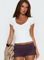 Daily Define Deep V Short Sleeve Top White