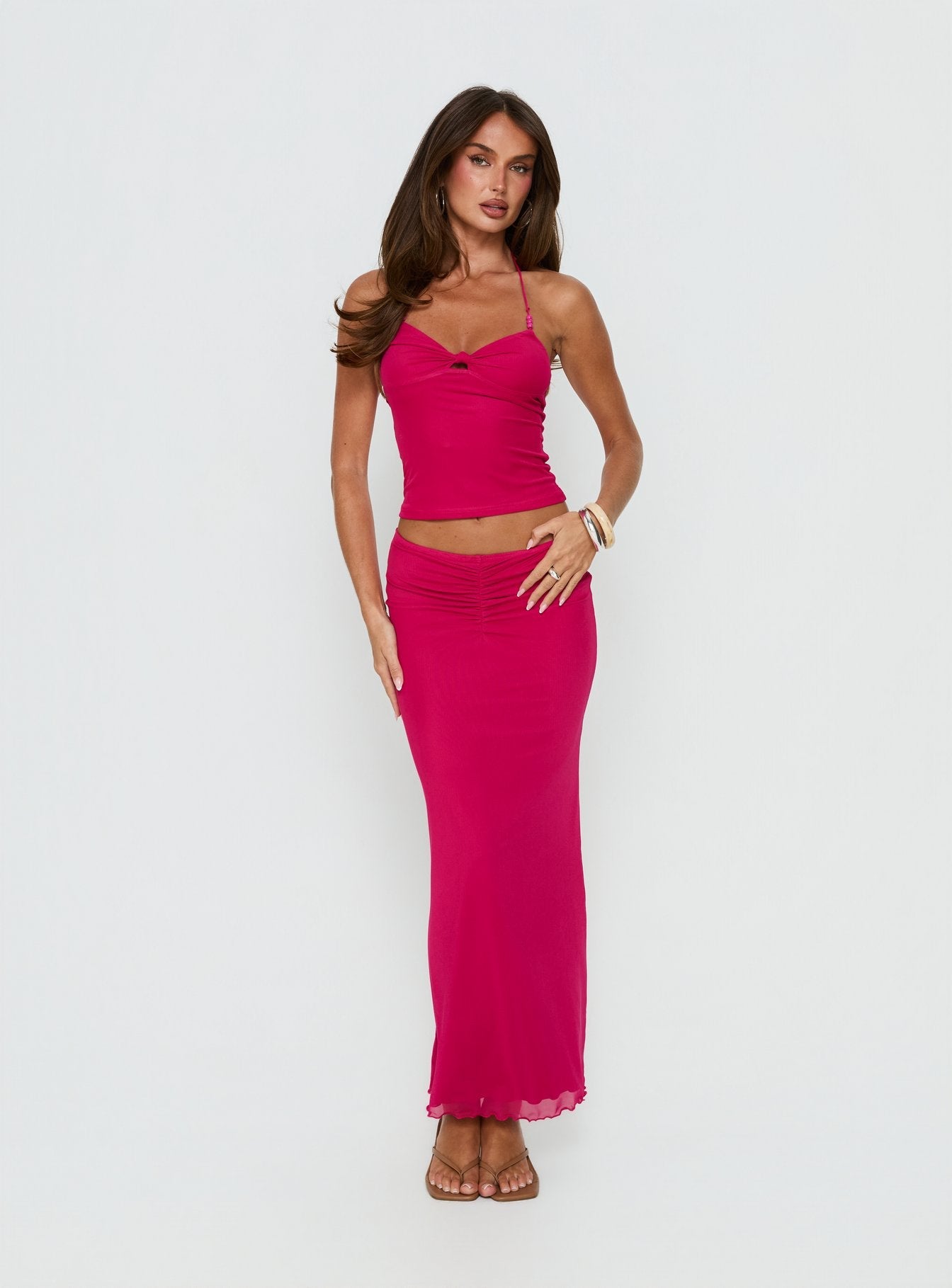 Jailon Ruched Maxi Skirt Guava