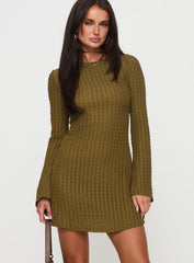 Lukea Long Sleeve Ribbed Mini Dress Olive