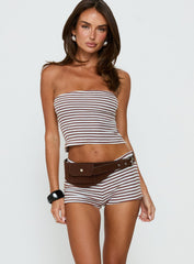 Wild Guess Terry Towelling Micro Shorts Brown / Blue Stripe
