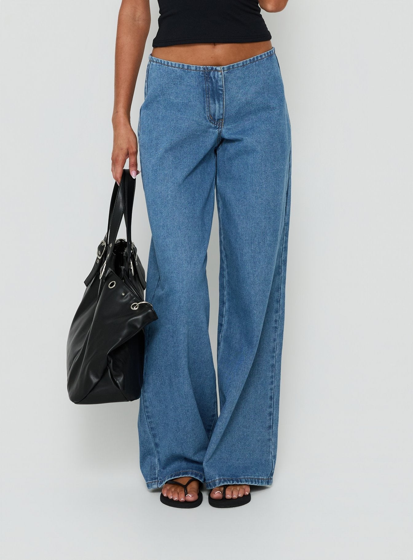 Hereos Mid Rise Baggy Leg Jeans Bright Blue Wash