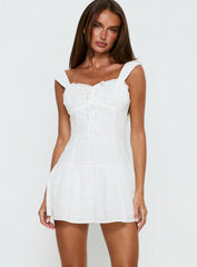 Snowplow Ruched Button Detail Romper White