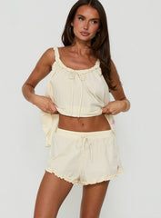 Nattalie Tie Waist Frill Sleep Shorts Cream