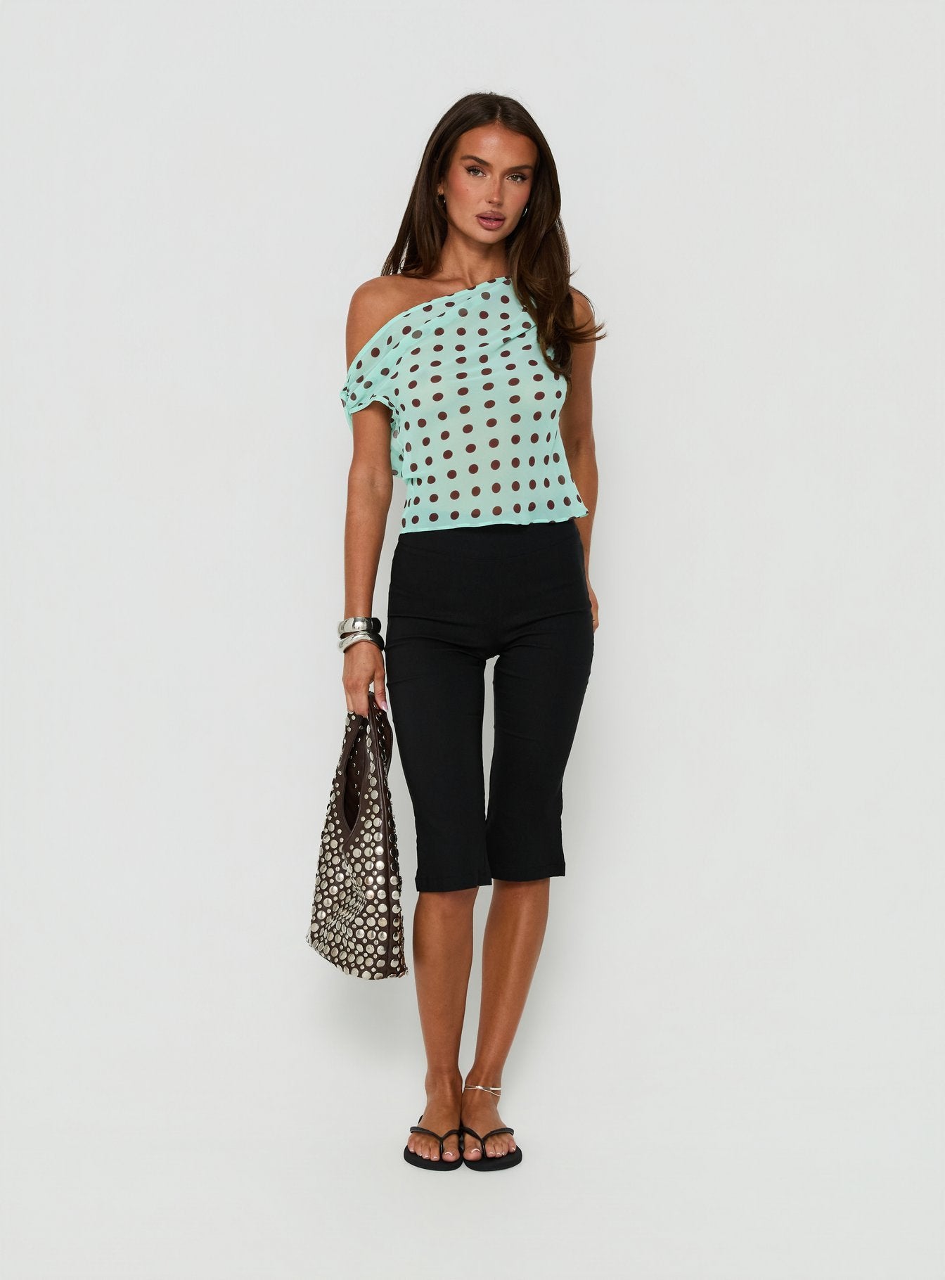 Lunnah Off Shoulder Top Aqua Polka Dot