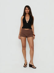 Opel Plunge Neck Bead Detail Halter Top Black
