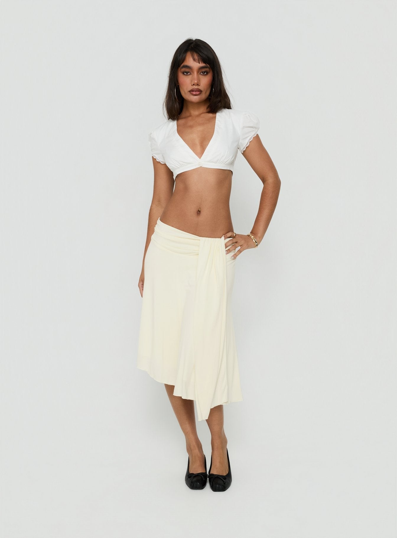 Iselda Draped Midi Skirt Cream